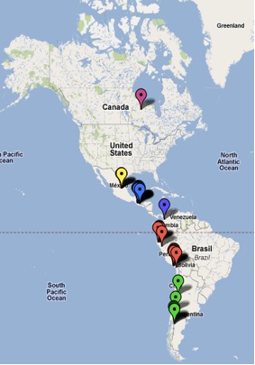 Google map 'Local Votes and Mining in the Americas'