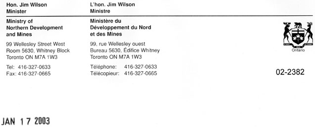 Jim Wilson Ministerial Letterhead